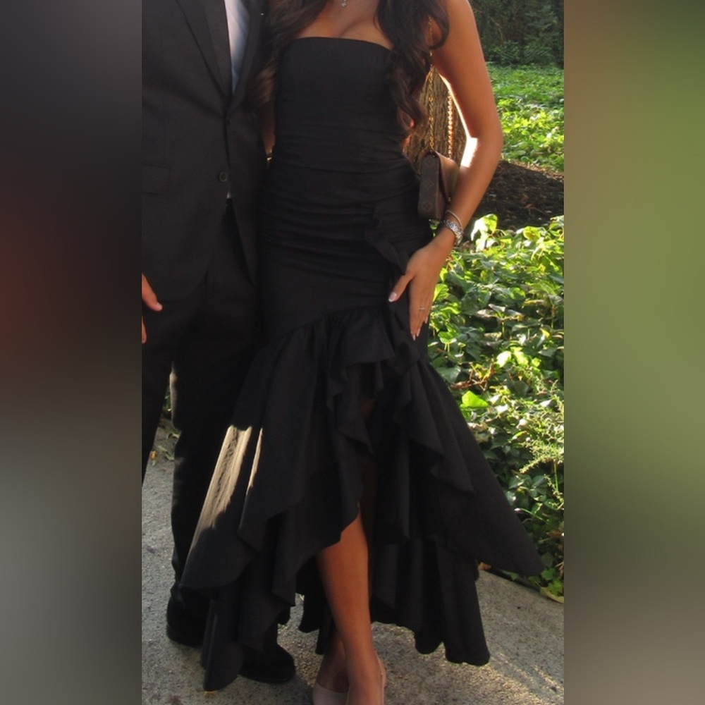 Babyboo Fashion Elegant Black Strapless Evening Gown with slit